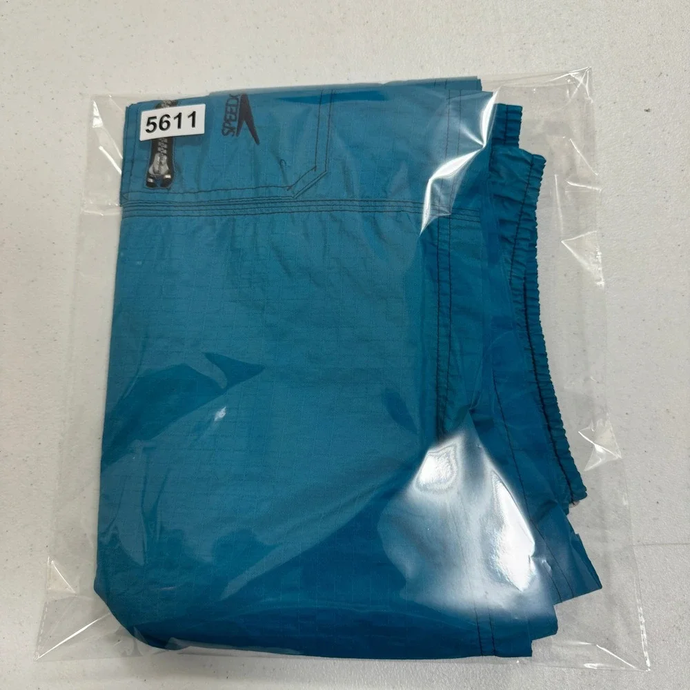 Speedo Mens Vintage Ripstop Nylon Swim Trunks Teal Blue Mesh Lined Size M 5611